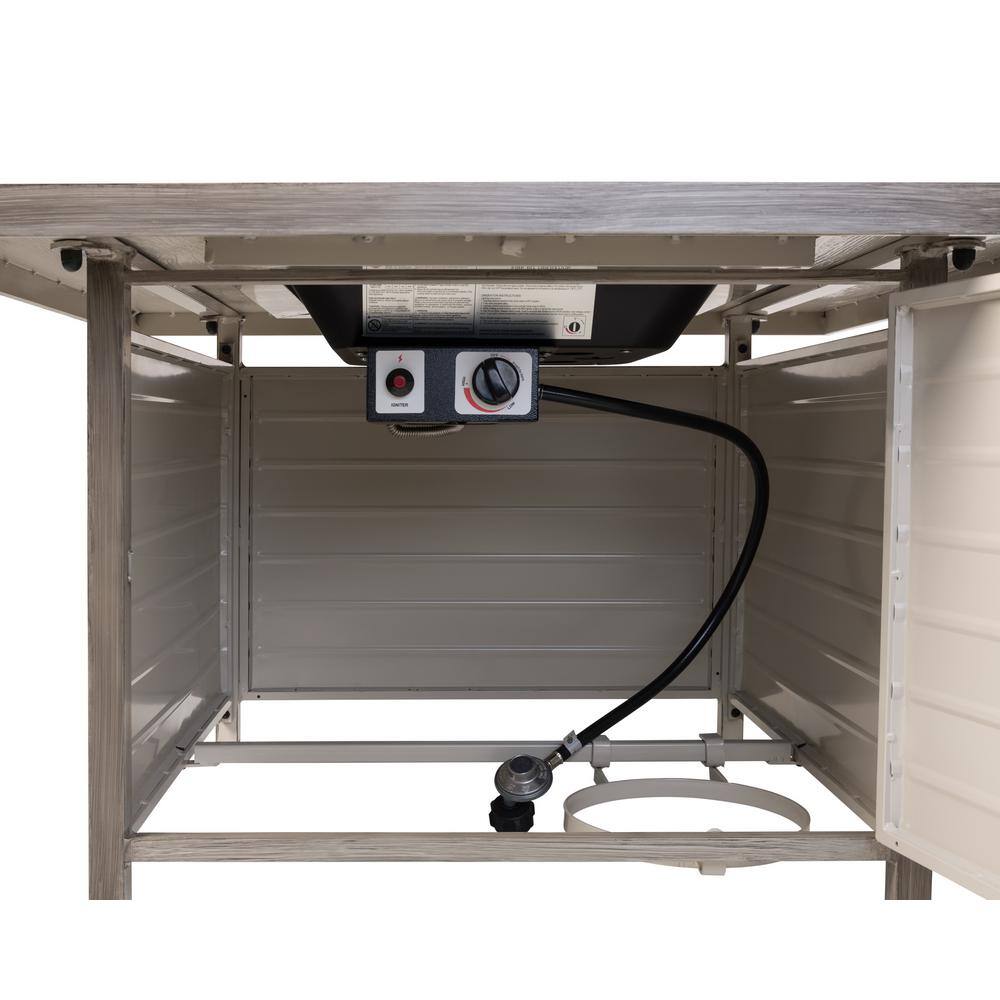 Langhorne Square Aluminum Gas Fire Pit Table in Barnwood Finish