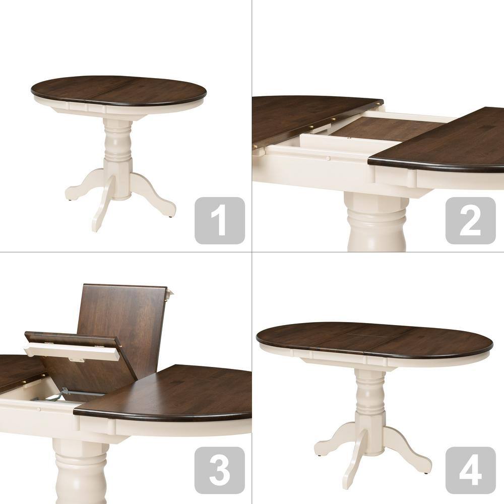 Cottage Charm Extendable Round Dining Table in Cream & Dark Brown