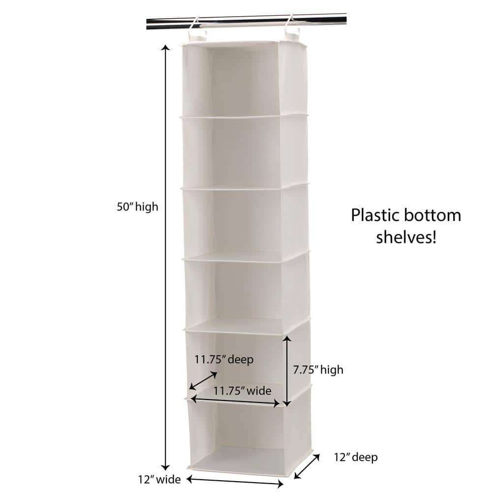 Compact Beige Cotton-Blend 6-Shelf Hanging Closet Organizer with Drawer