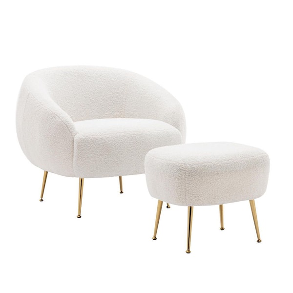 Unbranded White Modern Altay Velvet Armchair with Ottoman Set of 2
