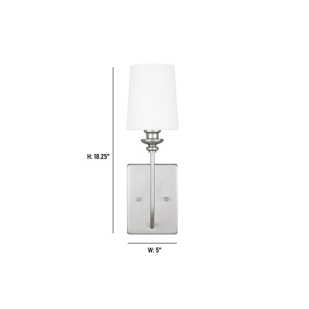 Brushed Nickel 1-Light Wall Sconce with Opal Glass Shade