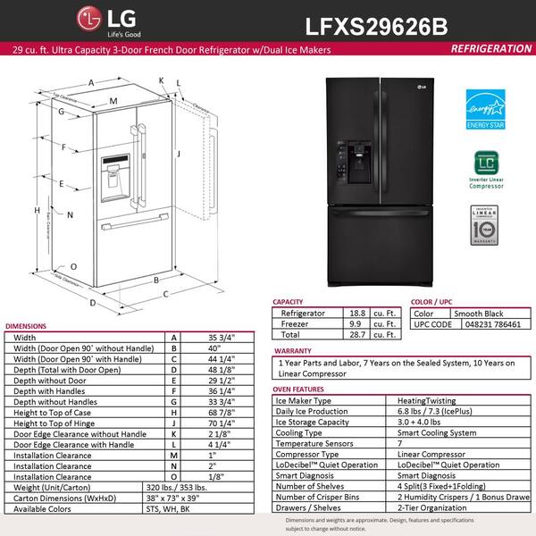 LG 28.8 cu. ft. French Door Refrigerator in Smooth Black with Dual