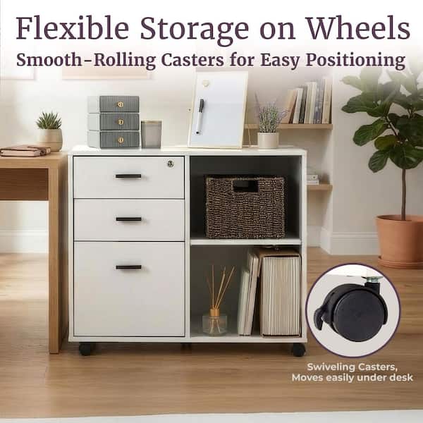 3 Drawer 31.5 in. W Wood Lateral File Cabinet with Shelf, White