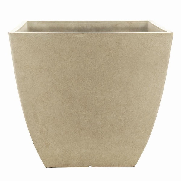 Southern Patio Newland Large 16 in. x 13.5 in. 40 Qt. High Density Resin Bone Square Outdoor Planter