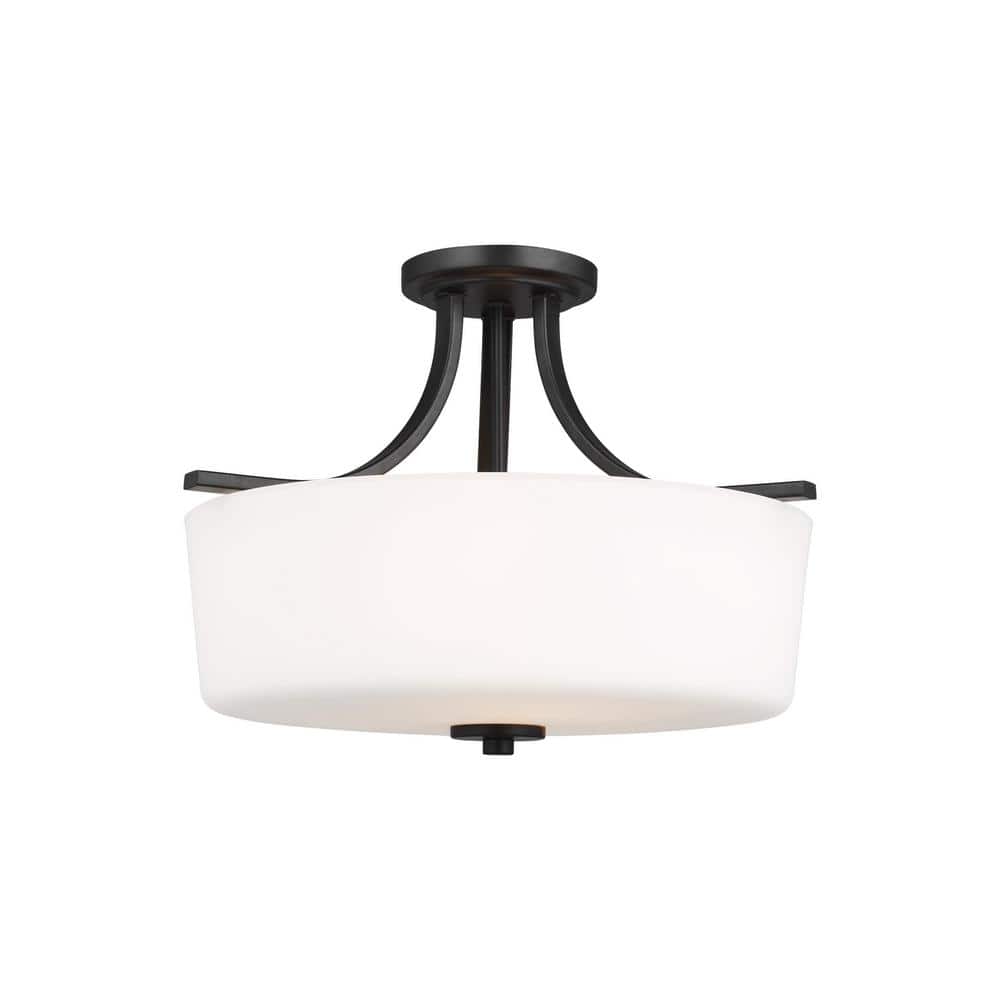Kemal Midnight Black 3-Light Semi-Flush Ceiling Light with Etched White Glass