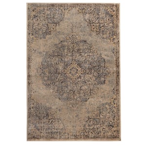 Maeve Ivory/Grey 5 ft. x 8 ft. Traditional Distressed Medallion Indoor Area Rug