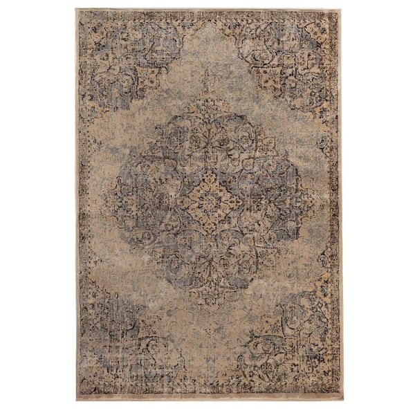 SUPERIOR Maeve Ivory/Grey 5 ft. x 8 ft. Traditional Distressed Medallion Indoor Area Rug