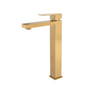 Single Handle Single Hole High Arc Bathroom Faucet with Supply Line Included in Brushed Gold