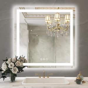 36 in. W x 36 in. H Large Rectangular Frameless Anti-Fog LED Light Wall Mounted Bathroom Vanity Mirror in White