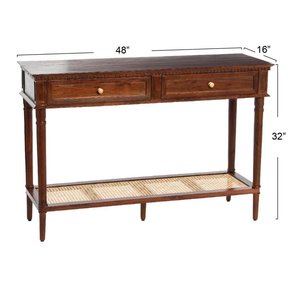 Maxwelton Dark Brown Wood Console Table with Cane Shelf