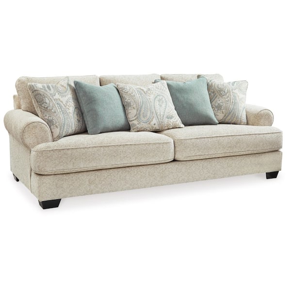 Monaghan 98 in. Rolled Arm Chenille Rectangle Sofa with Removable Cushions in Beige