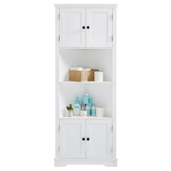 Polibi 26.00 in. W. x 13.90 in. D x 67.00 in. H White MDF Linen Cabinet, Corner Cabinet with Doors, White