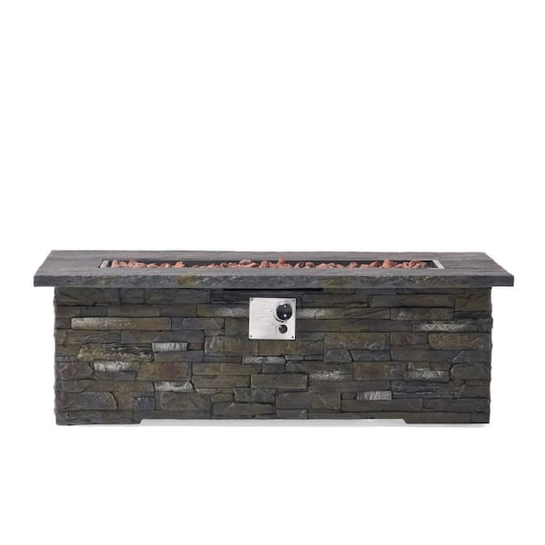 56 in. 50,000-BTU Rectangular MGO Concrete  Outdoor Patio Fire Pit Table in Stone Gray