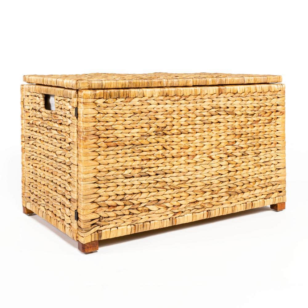 Natural Handwoven Wicker Weave 30" Storage Trunk with Wooden Frame