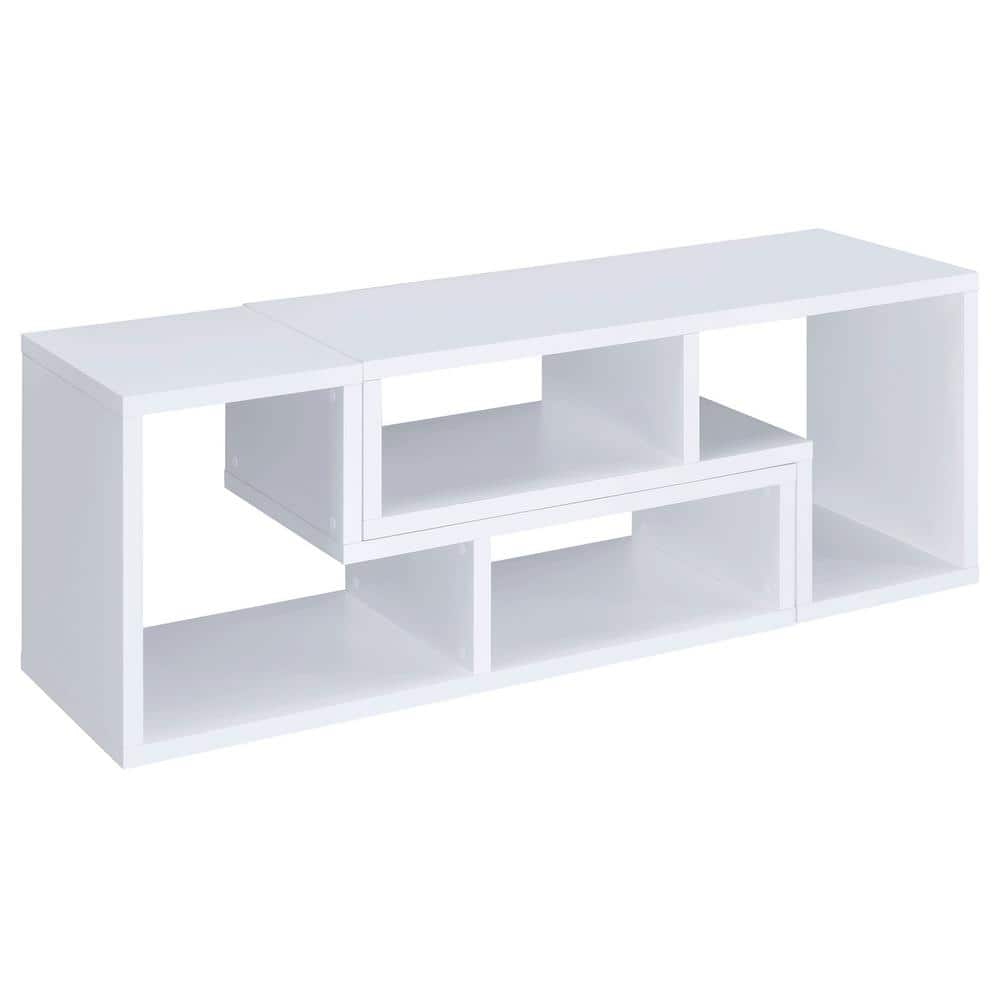 Modern White Convertible TV Console and Bookcase with L-Shaped Shelves