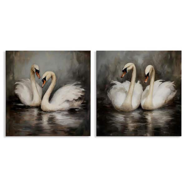 Stupell Industries Twin Swans with Reflections by Novae 2 Pieces Unframed Animal Graphic Art Print 17 in. x 17 in.