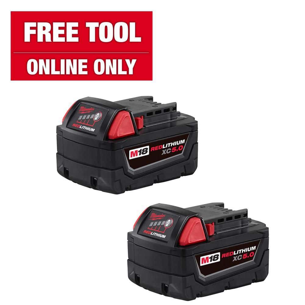 Milwaukee M18 18-Volt Lithium-Ion XC Extended Capacity 5.0 Ah Battery Pack (2-Pack) 48-11-1852 - The Home Depot