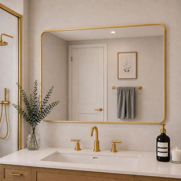 48 in. W x 36 in. H Rectangular Framed Wall Bathroom Vanity Mirror in Gold