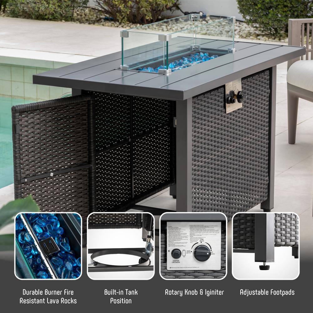 43-Inch Black Steel and Aluminum Gas Fire Pit Table