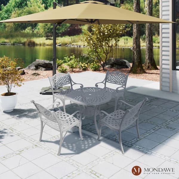 5-Piece White Cast Aluminum Outdoor Patio Dining Set with 31 in. Round Table and 2-Dining Chairs