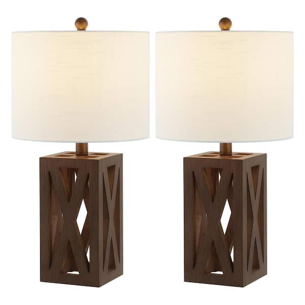 JONATHAN Y Stewart 21.5 in. Farmhouse Wood LED Table Lamp Set with