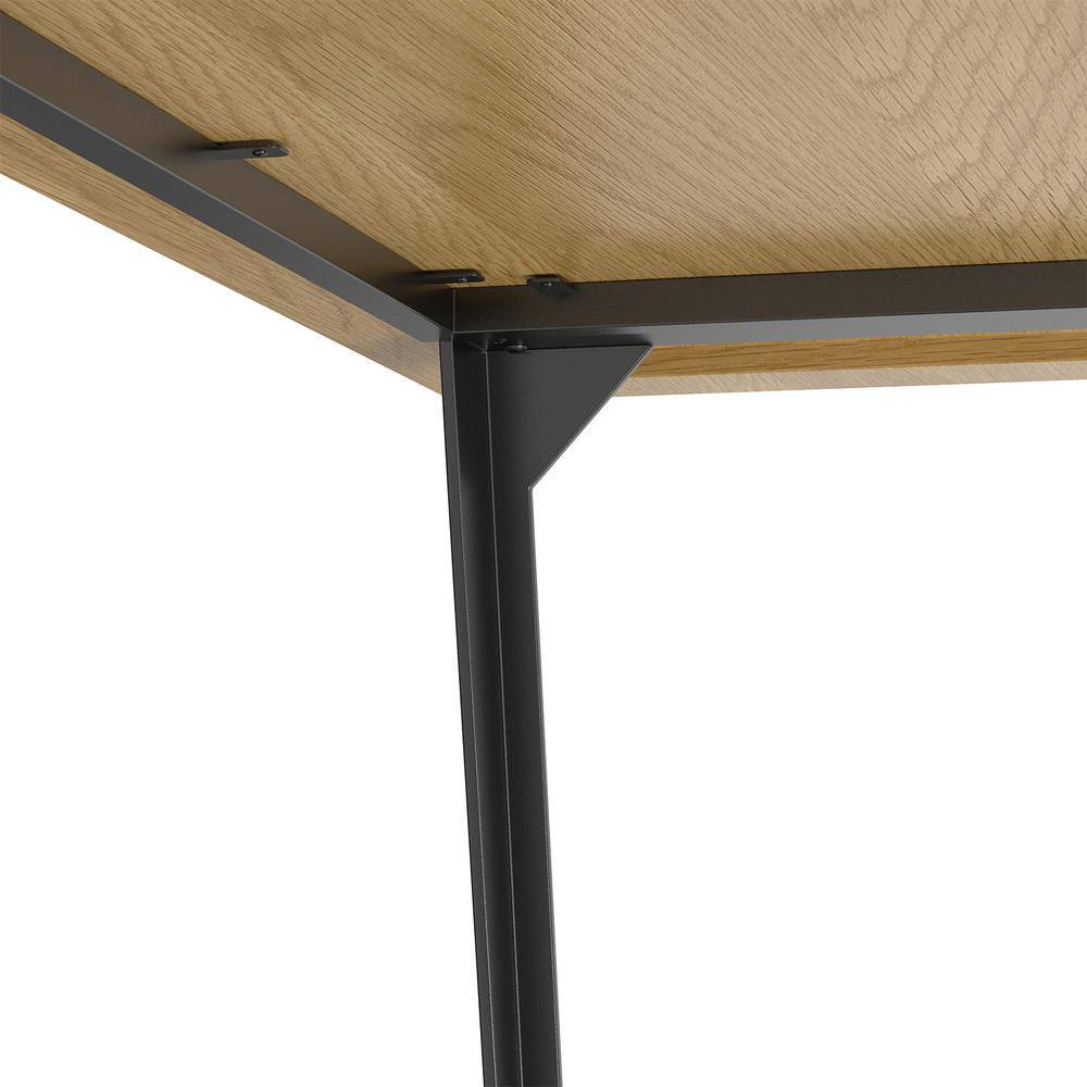Lowry Industrial Oak Veneer Wood Dining Table with Black Metal Legs