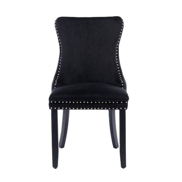 Unbranded Black Velvet Wing-Back Dining Chair with Backstitching Nailhead Trim and Solid Wood Legs(Set of 2)