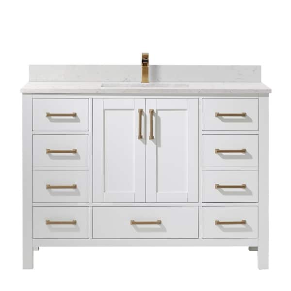 ROSWELL Shannon 48 in. Bath Vanity in White with Composite Vanity Top in White with White Basin