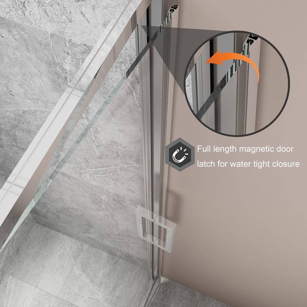 36'' W x 72'' H Clear Glass Pivot Shower Door with Chrome Frame