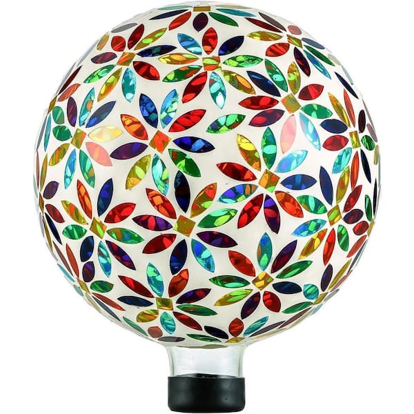 Solar Gazing Ball Multi-Color 10 in. Mosaic Glass Gazing Globe with Solar Light for Patio Lawn Garden