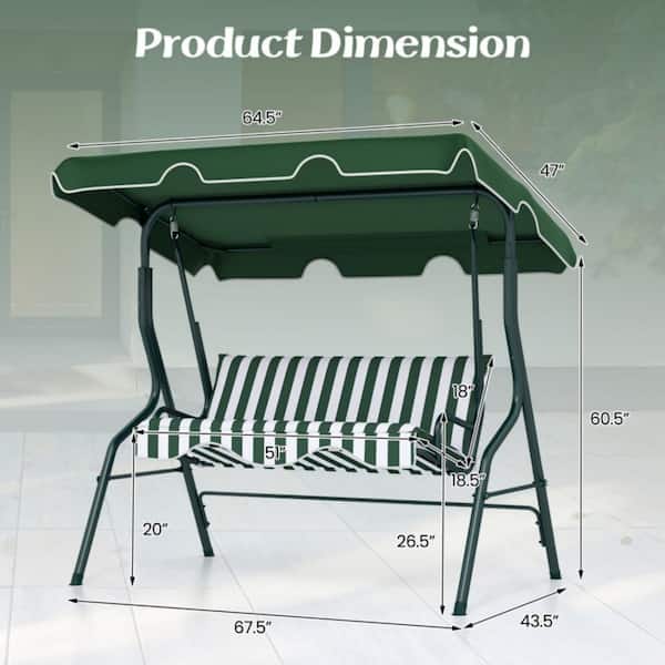 3-Person Metal Porch Swing in Green Canopy