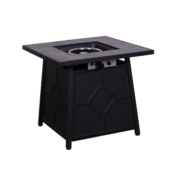 DIRECT WICKER Oliva 28 in. x 28 in. x 25 in. Outdoor Black Square 40000 BTU Firepit Include All-Weather Cover