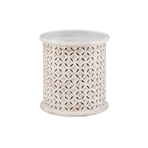 Elia 17 in. White Round Wood End Table