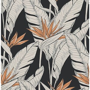 Onyx and Metallic Copper Birds of Paradise Vinyl Peel and Stick Wallpaper Roll (Covers 30.75 sq. ft.)