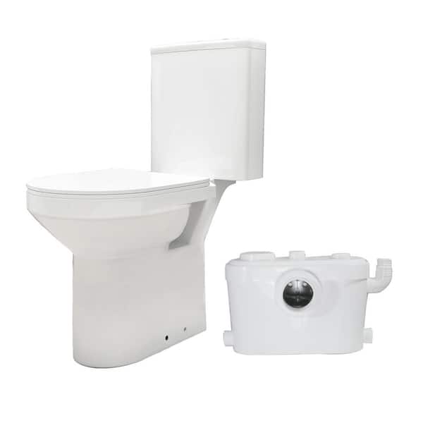 750W Macerating Toilet 2-Piece 1.1/1.6 GPF Dual Flush D Shaped Extra Tall Height For Basement in White