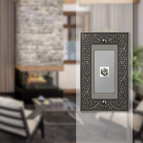 English Garden 1 Gang Coax Metal Wall Plate - Antique Nickel