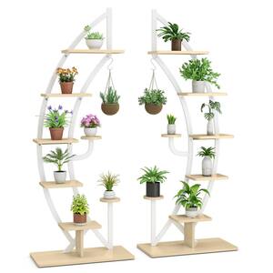 2-Pieces 6 Tier Curved Stand 9 Potted Metal Plant Stand Holder Display Shelf w/Hook