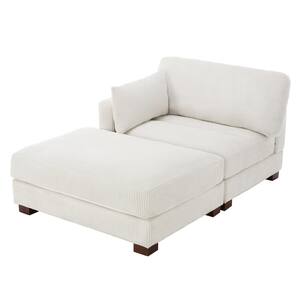 Beige Corduroy Fabric Upholstered Sectional Left Arm Facing Chaise Lounge with Ottoman