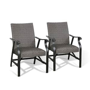 Black Rocking Padded Wicker Outdoor Dining Chair (2-Pack)