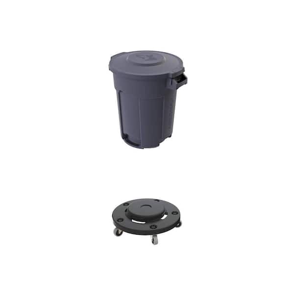 20 Gal. Grey Vented Outdoor Trash Can with Domed Lid and Trash Can Dolly Combo