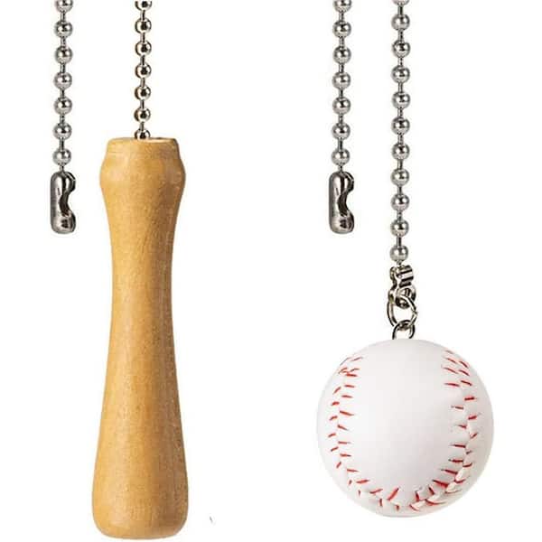 Baseball and Baseball Bats 12 in. Silver Ceiling Fan Pull Chains with Connector 2-Pack