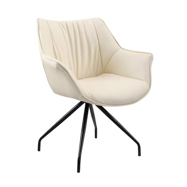 Art Leon ZORO Off White Swivel Faux Leather Modern Desk Task Chair with Black Metal Legs