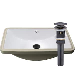 18 in. Small Undermount Porcelain Bathroom Sink in White with Overflow Pop-Up Drain in Oil Rubbed Bronze