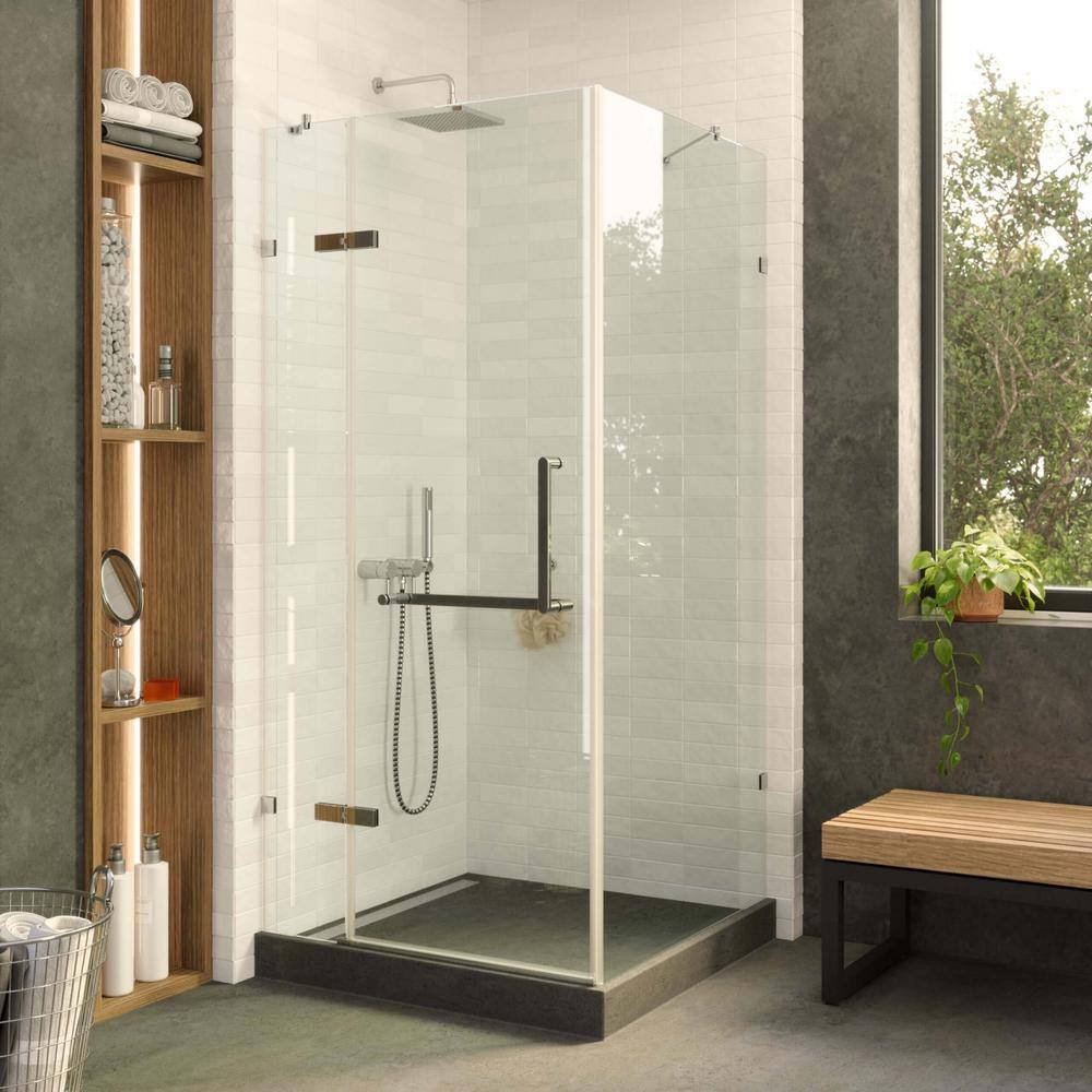 42'' Frameless Hinged Glass Shower Door with Chrome Finish