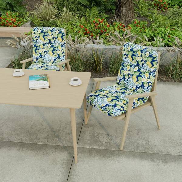 Jordan Manufacturing 851PK1-6430D 22 x 45 in. Binessa Lapis Floral Rectangular Knife Edge Outdoor Chair Cushion with Ties & Hanger Loop Blue