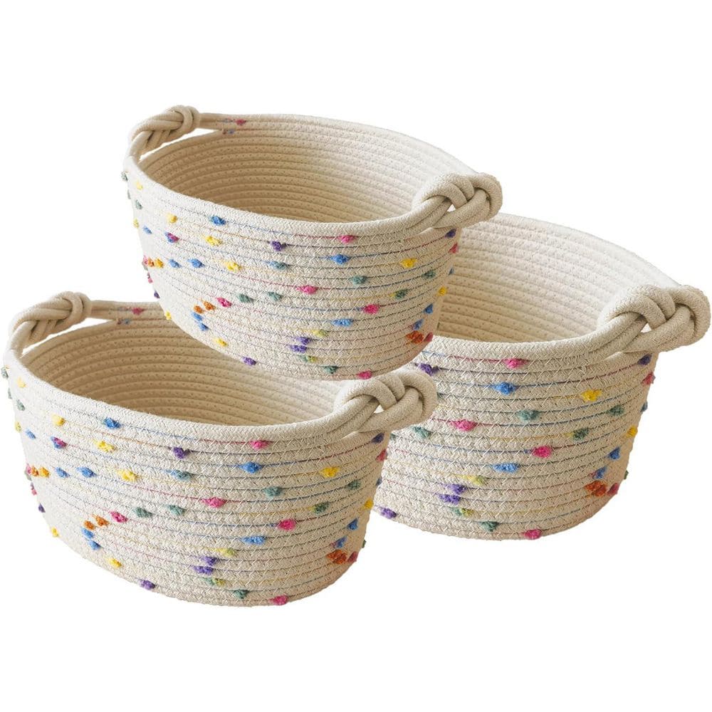 Colorful Hoop Rope Storage Rack 3-Pack 9 in. x 13 in. Rainbow Woven Rope Storage Baskets ENHD30258 ...