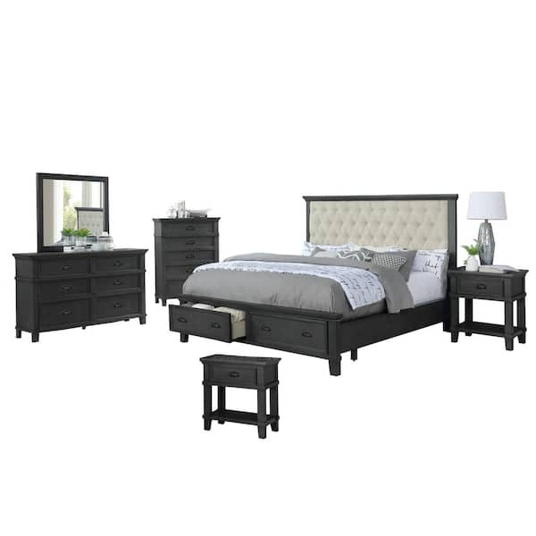 Best Quality Furniture Sandy 6-Piece Cappuccino Eastern King Platform Storage Bedroom Set