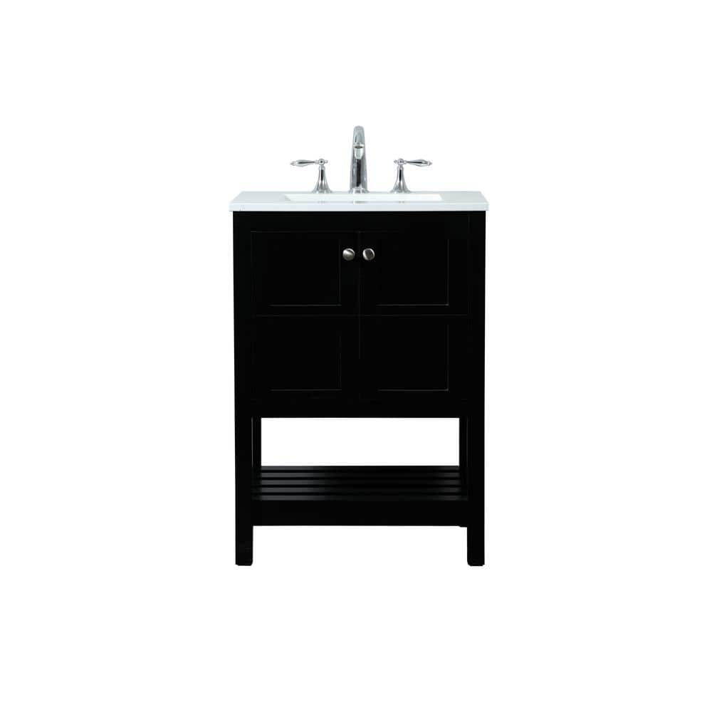 Timeless Home 24 in. W Single Bath Vanity in Black with Quartz Vanity Top in Calacatta with White Basin