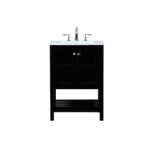 Timeless Home 24 in. W Single Bath Vanity in Black with Engineered Stone Vanity Top in Calacatta with White Basin