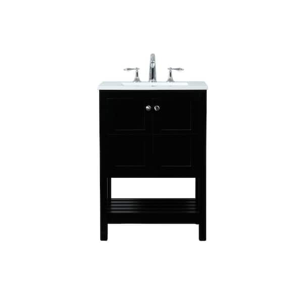 Timeless Home 24 in. W Single Bath Vanity in Black with Engineered ...